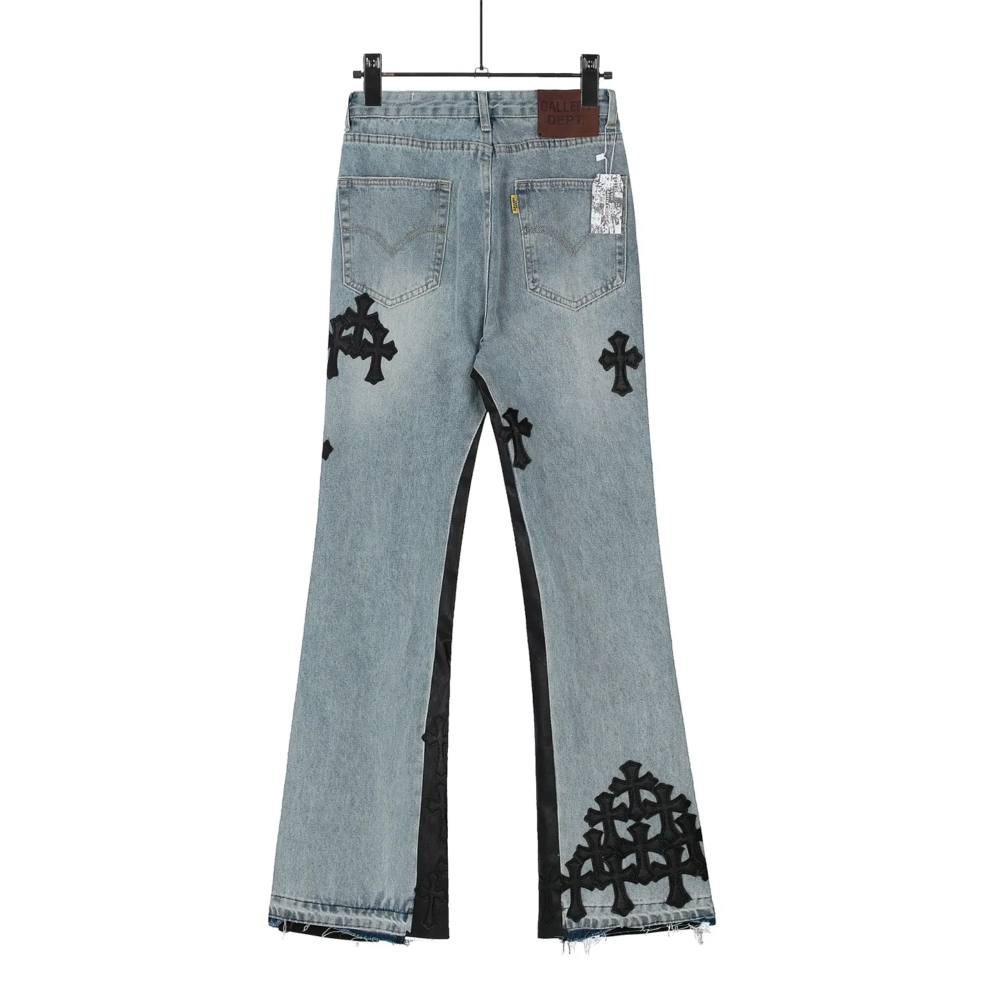 #8148 P290💰 Independent GALLERY DEPT. Vintage multi-leather splicing black leather cross loose washed flared jeans - truly restore the ultimate texture of Vintage - original hardware accessories washed and other elevators, QR code analysis are all purchased from the original factory, high degree of restoration, you are welcome to compare with a certain product ~ - three-dimensional version Loose and comfortable, not picky about the figure, tall and slim, factory Seiko, original factory quality control, same style for men and women, can be matched with couples, versatile recommendation Essential jeans for all seasons - sizes: 28 30 32 34 36